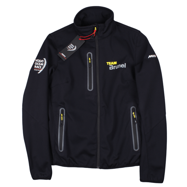 Front view of the Musto Team Brunel soft shell jacket featuring the Team Brunel and Volvo Ocean Race branding