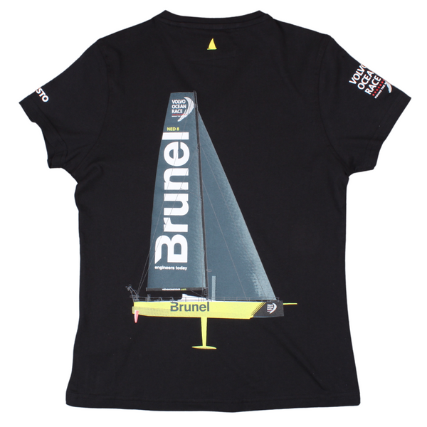 Rear view of the Musto Team Brunel t shirt in Black featuring the large graphic of the sailing yacht