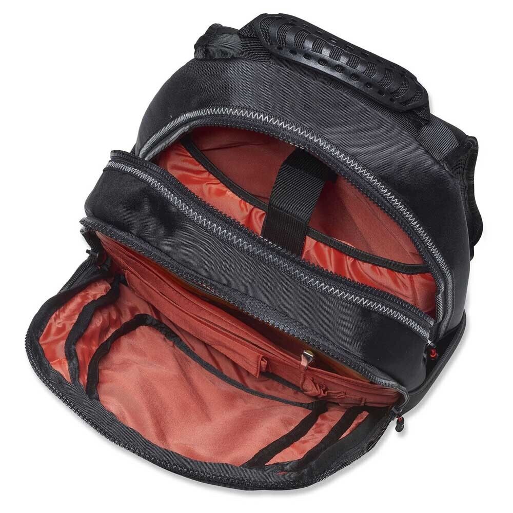 Inside view of the Musto Volvo Ocean Race laptop backpack showing multiple storage compartments