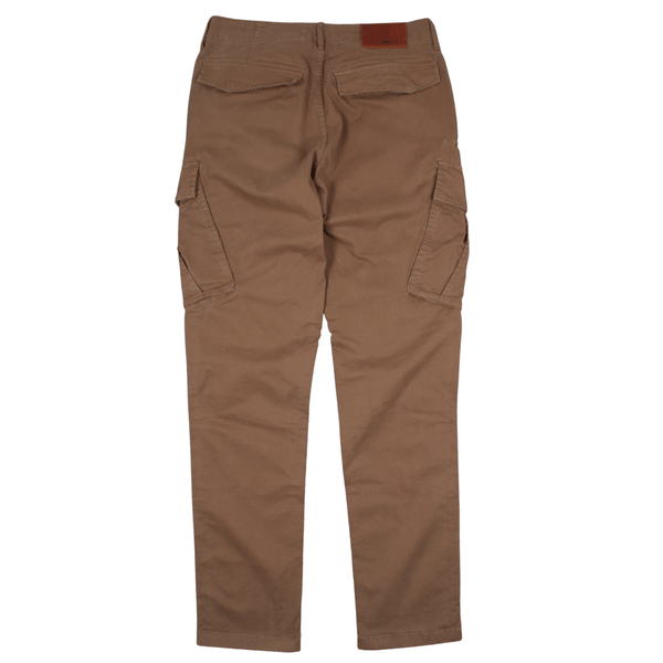 Rear view of the Musto Core Combat Trousers. Featuring the leather patch with Musto branding.