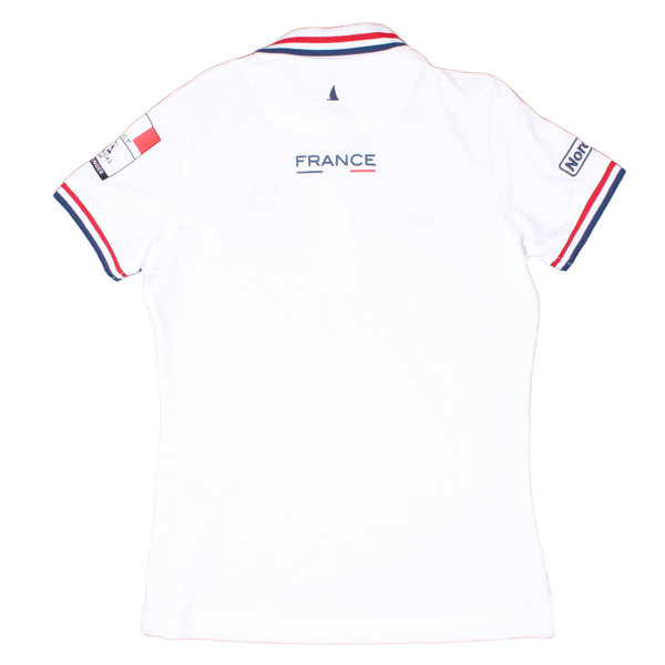 Rear view of the Musto groupama team france polo shirt with branding details
