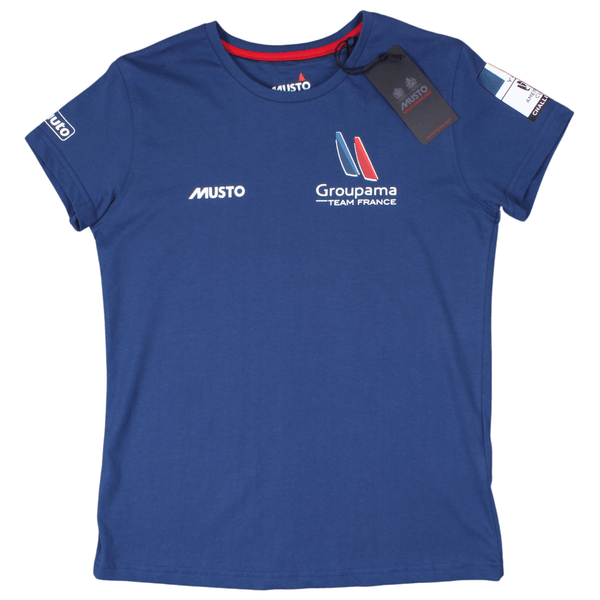 The Musto groupama crew t shirt in Blue featuring the Musto branding