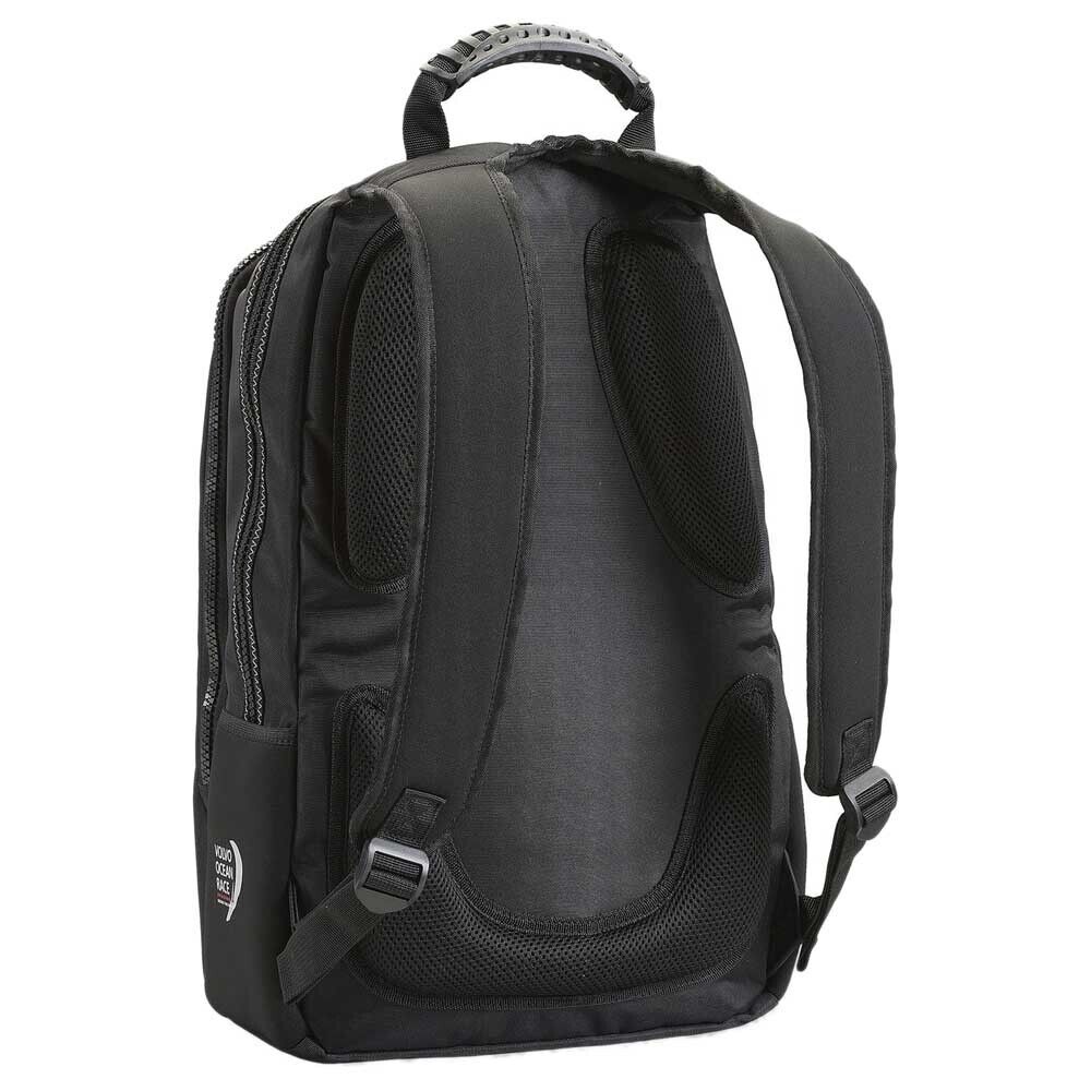 Rear view of the Musto Volvo Ocean Race laptop backpack in Black showing padded support