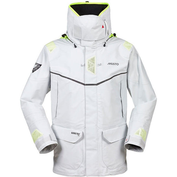 Front view of the Musto MPX Gore-Tex Pro Offshore jacket in Platinum