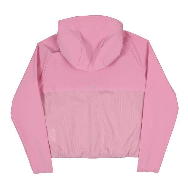 Rear view of the Musto Volare activewear jacket in Pink. Featuring the reflective Musto branded logo
